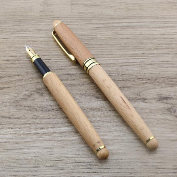 Eco Friendly Beech Wood Fountain Pen Brass Accessories For Business Gifts Friends