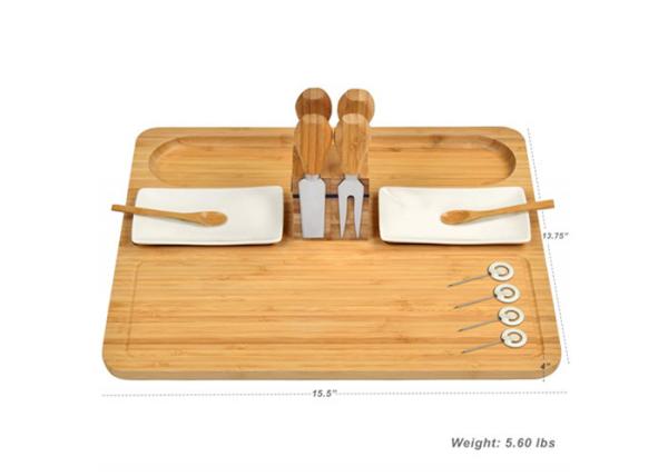 Rectangle Shaped Bamboo Kitchen Supplies , Bamboo Cheese Tray Platter With Knife Set