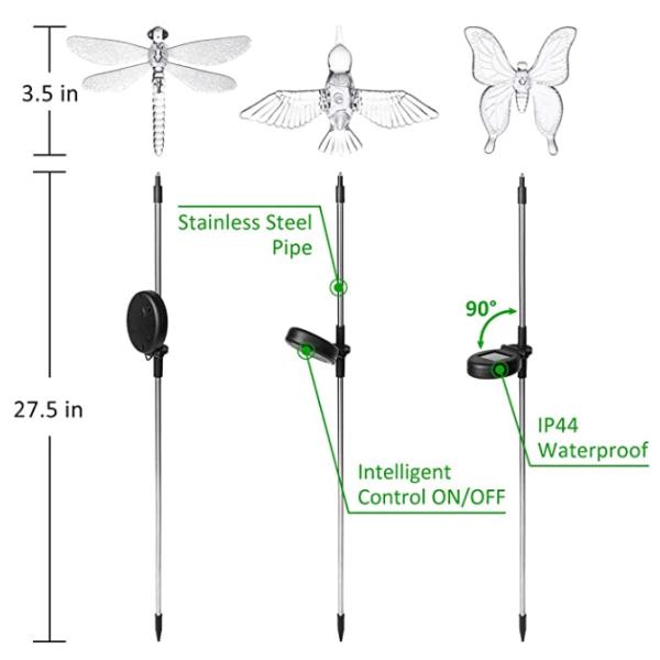 Stainless Steel 1.2V  IP44  Butterfly Solar Garden Lights
