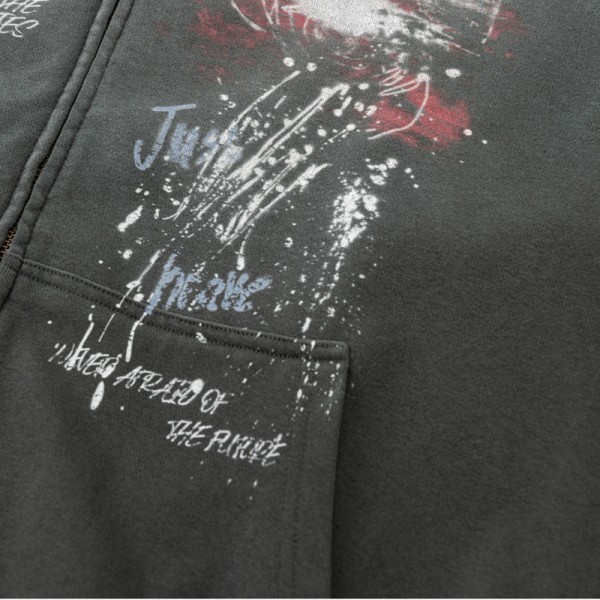 410G American Street Graffiti Print Full Zip Hoodie Oversized Zip Jacket | OEM ODM Custom Logo, Replaceable Fabric, Multiple Pantone Color Codes, Low MOQ