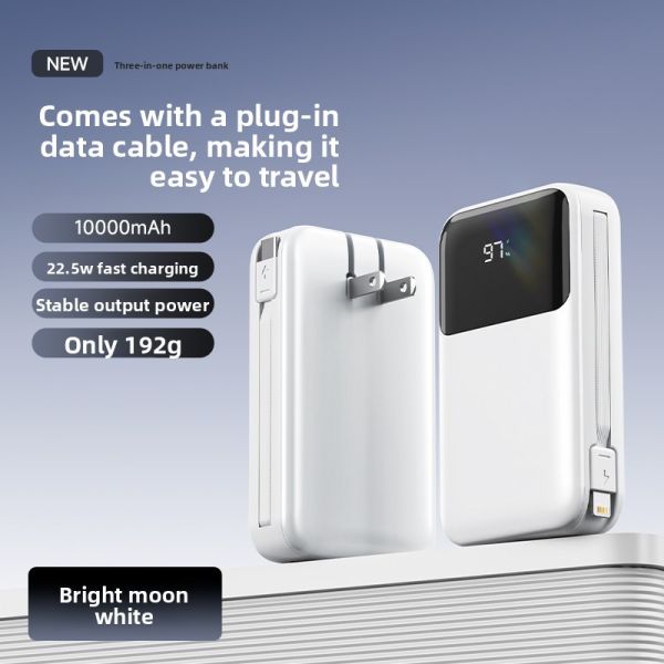 2 In 1 Plug In Power Bank 10000mAh 22.5W Fast Charging With Cables / LED Display