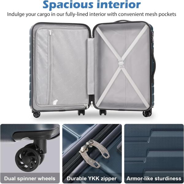 Suitcase PC ABS TSA Luggage 3 Piece Set Lock Spinner Carry on (Teal blue)