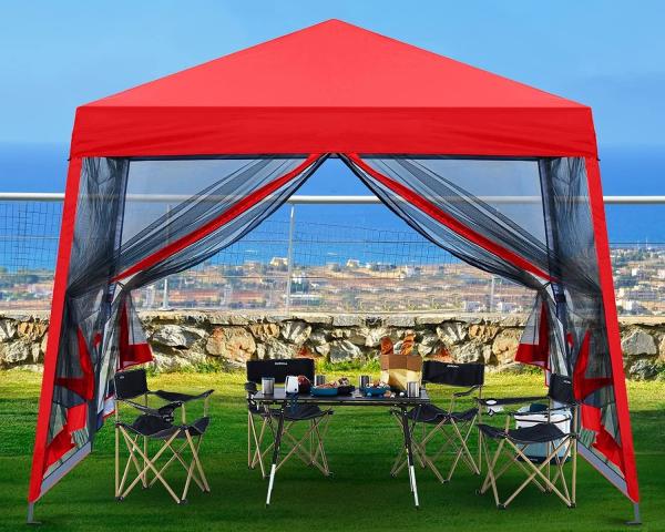 210d Oxford Easy Pop Up Canopy, Outdoor Screen Tent with Mesh Mosquito Netting Side Walls for Camping Picnic Party