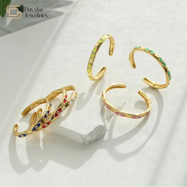Ювелирные изделия браслетов циркона диаманта Bangle золота дурного глаза 18k эмали регулируемые открытые