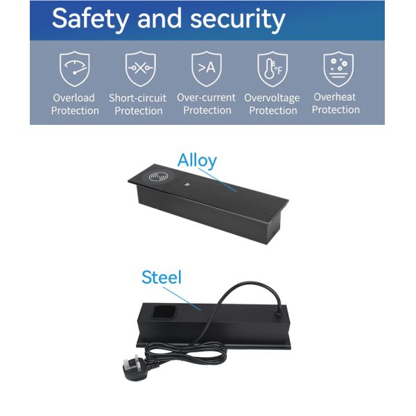 Sliding Desktop Conference Table Electrical Sockets 15W Qi UKCA Certificated
