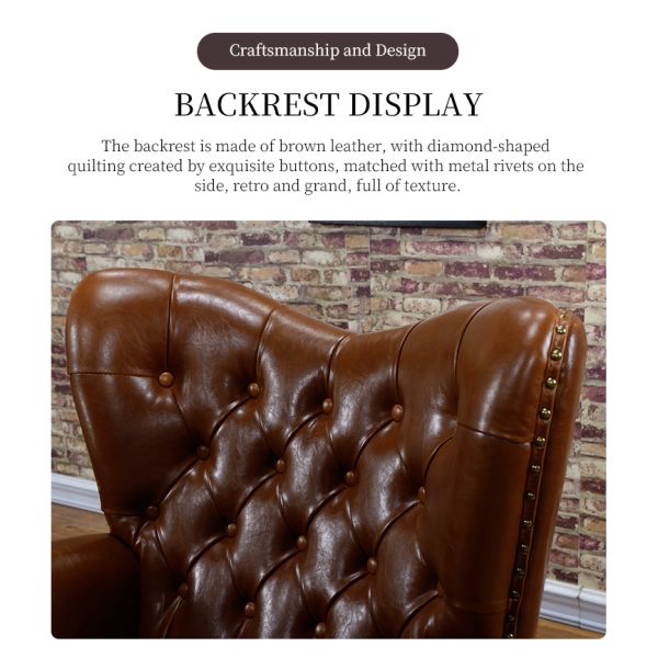 Nidea #8826 Foshan Factory Custom-Made American-Style Retro High-Back Tiger Chair Genuine Leather Leisure Sofa  Chair Bedroom Living