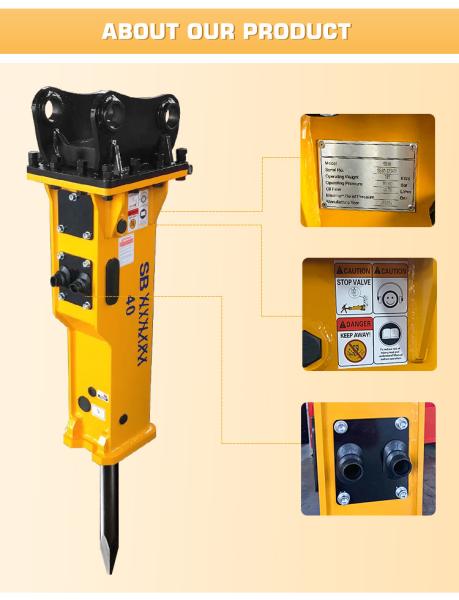 Yantai Solution SB40 Box Type 68mm Hydraulic Breaker Hammer For 4-7 TONS Excavator In Yellow Customized