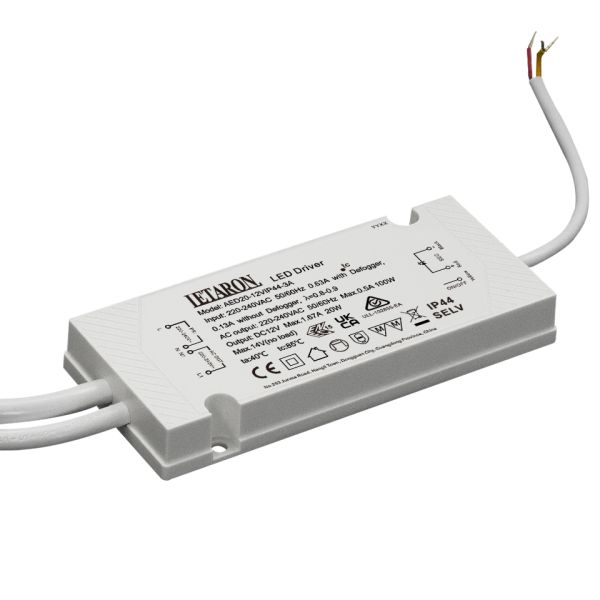 Letaron Ultra Slim LED Driver IP44 20W 12V for Bathroom Mirror LED Light