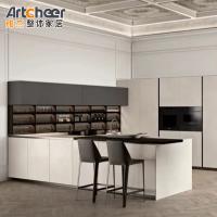 Armarios de base Armario de cocina con estilo italiano Isla y mesa de piedra de cuarzo