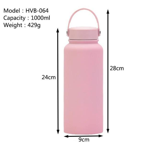 Portable 1L Stainless Steel Double Wall Insulated Vacuum Flask Matte Rubber