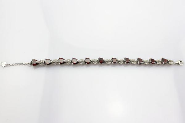 Sterling Silver Created Garnet Clear CZ Diamonds Tennis Bracelet(B02GARNET)