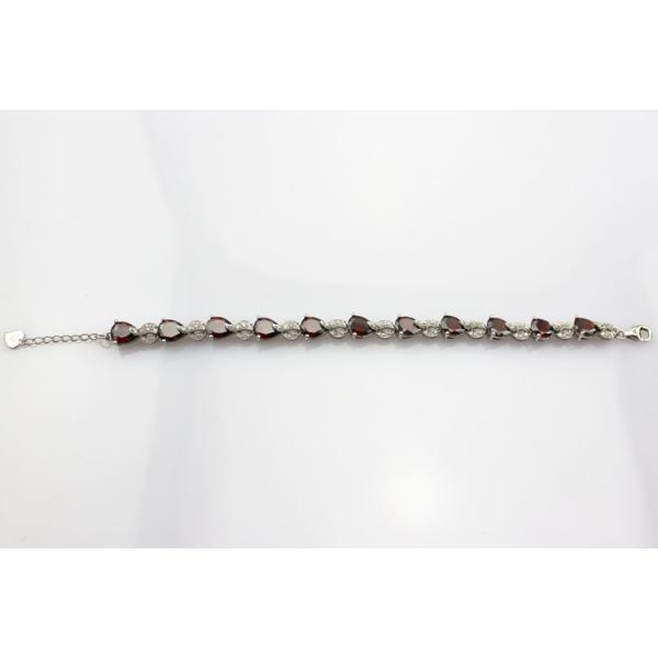 Sterling Silver Created Garnet Clear CZ Diamonds Tennis Bracelet(B02GARNET)