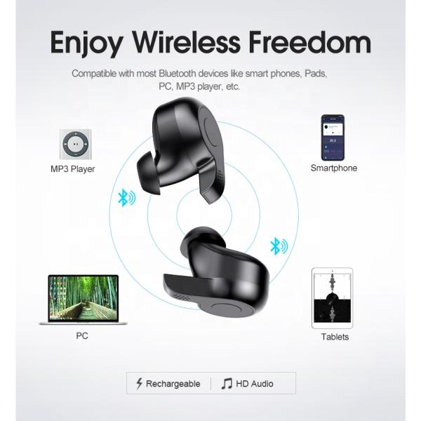 Black DC 5V 1A 50mAh Wireless Bluetooth Earphone