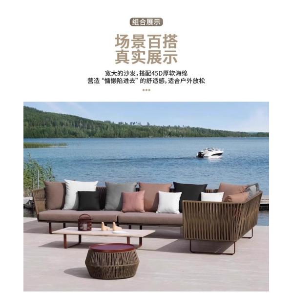 Outdoor Sofa Rattan Woven Patio Garden Furniture Weatherproof Sun / Rain Lounge Chair Balcony Relaxation Set with Coffee Table