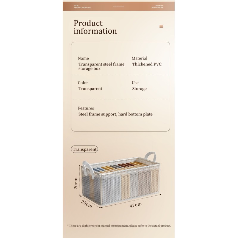Transparent Pvc Clothing Storage Box with Handle, Drawer-Type Pants Storage Box with Lid