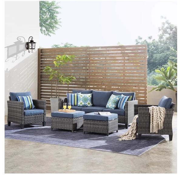 Muebles de sofá al aire libre, patio de vidrio de ratan jardín conjunto a prueba de agua y a prueba de sol terraza silla de salón jardín de estilo nórdico