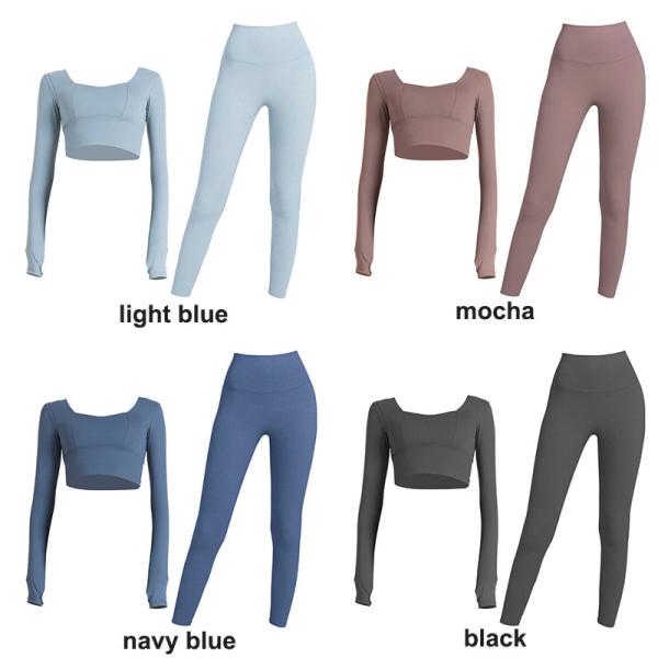 High Waist Yoga Workout Clothes Breathable Yoga Leggings Top Set With Thumb Hole