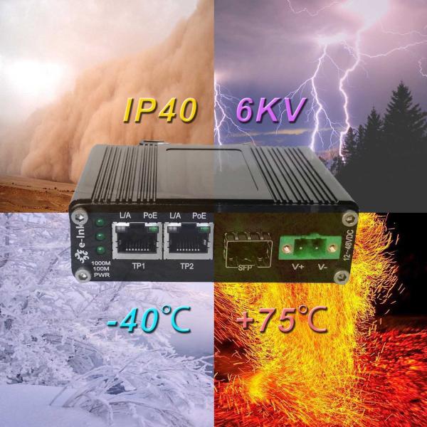 Промышленный порт 100/1000С СФП конвертера 1 средств массовой информации локальных сетей волокна к 2 порту 10/100/1000Т 60В