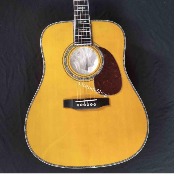 Custom AAAA All Solid Wood Round D Type Body Vintage Acoustic Dreadnought Guitar in Yellow
