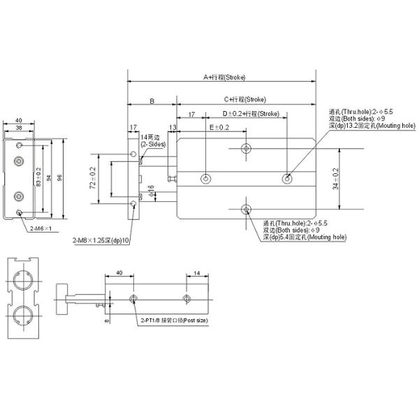 TN double shaft Pneumatic cylinder, Φ10mm,Φ16mm,Φ20mm,Φ25mm,Φ32mm