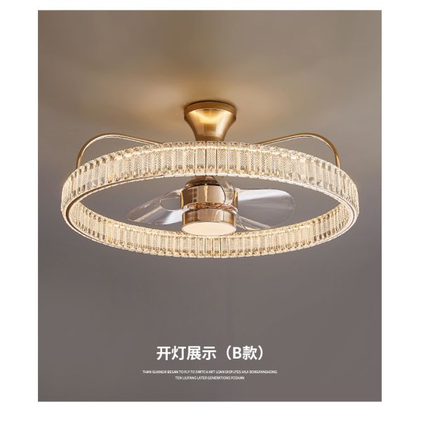 Modern Luxury Crystal Fan Lamp for Bedroom 2026 Trending Invisible Ceiling Fan LED DC Integrated Electric Wind Shaking Head