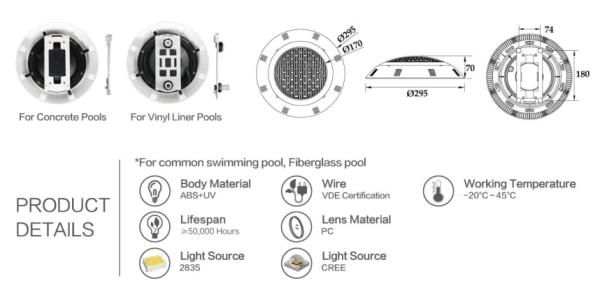 O diâmetro 25W do OEM 295mm Waterproof luzes subaquáticas do diodo emissor de luz