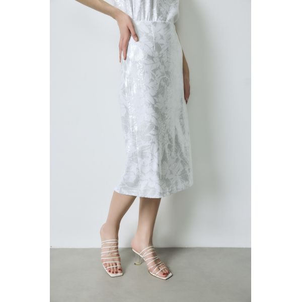 Custom White Sequin Dress Leaf Pattern Sleeveless Midi Dress  XS S Size