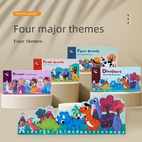 Enlightenment 26 Letters Striped Puzzles Children's Educational Toys Early Cognitive Double-sided Cartoon Animal Jigsaw