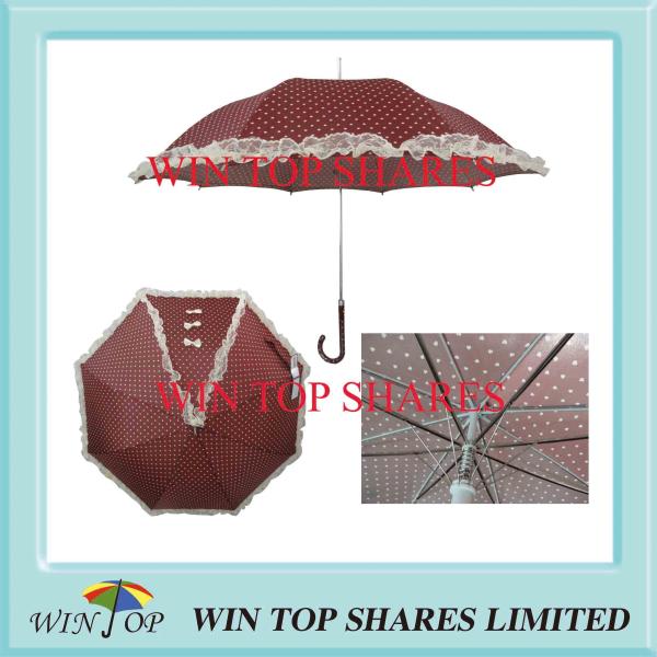 Auto Stick Brown Pricess Lace Umbrella with Print