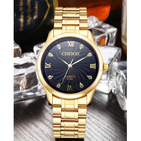 013 Full Gold Stainless Steel Watches Man Watch Quartz Watch Casual Dress Watch Roma Watch