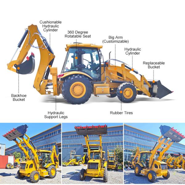 Compact Backhoe Loader with 75 KW Diesel Engine 1.3m³ Bucket Capacity and 2800 KG Loading Lifting Capacity