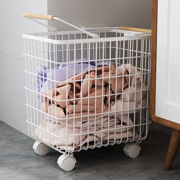 Iron Wire Laundry Hamper With Rolling Wheels Free Standing Storage Basket Dirty Clothes Cart Sorter Bathroom Washing Organizers