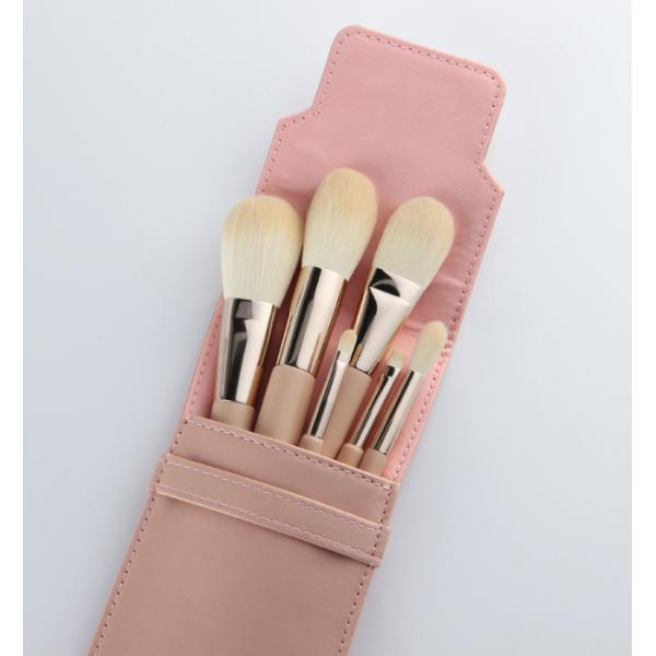 Nude Pink 6Pcs Mini Makeup Brush Set Non Allergenic With PU Carrying Bag