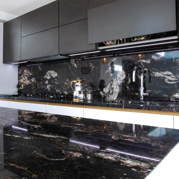 Fashionable White And Black Lacquer Kitchen Cabinet With Island  I Shape Plywood Material