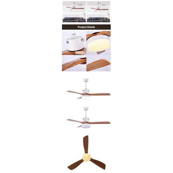 OEM ODM Vintage Home 1320mm Matt White Natural Wood Ceiling Fan Light 6000K