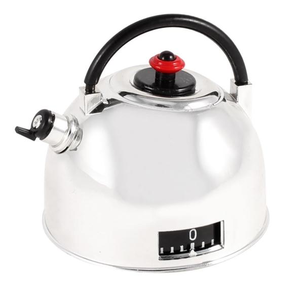 Clockwise Setting 60 Minutes Silver Tone Tea Kettle Shaped Mini Cooking Timer
