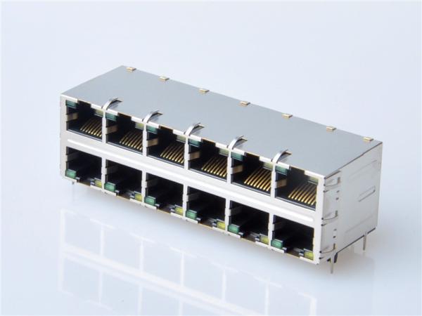 RJ45 Gigabit Magnetic Jack, Enabled PSE PoE+ 2x6, with LEDs Left/Yellow-Green and Right/Yellow-Green