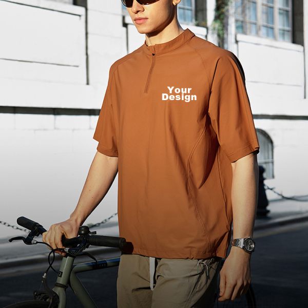 Men's Half Zip Raglan Cycling T-Shirt, Quick Dry Ice Feel Nylon Spandex Athletic Top, OEM Custom Logo & Private Label Service Available