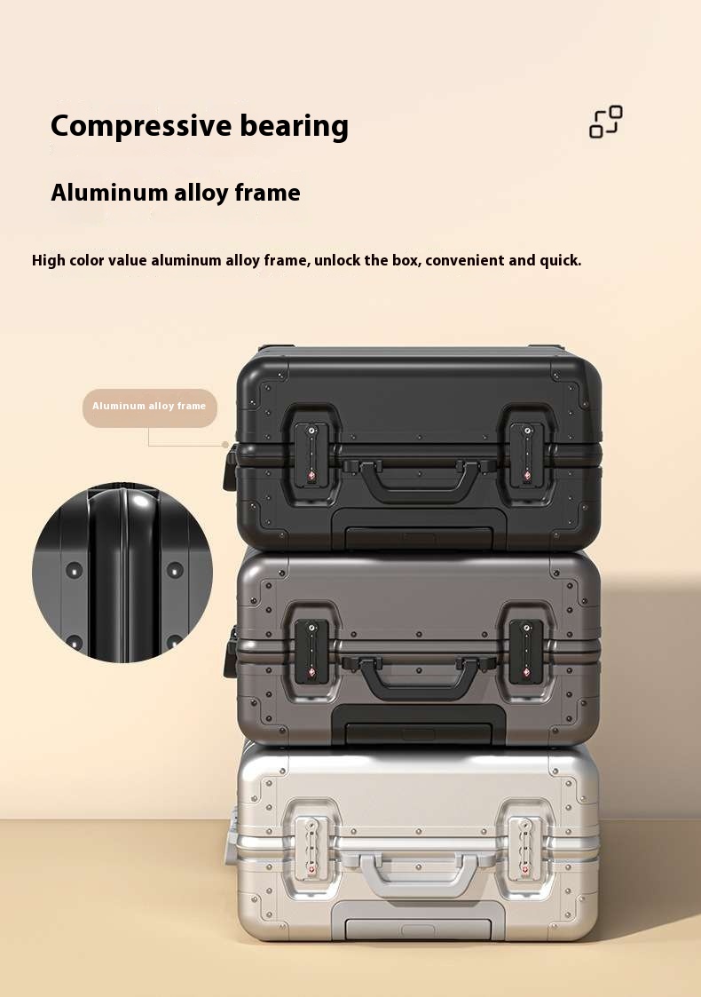 Unisex 18-Inch All Aluminum Alloy Trolley Case Spinner Caster Wheel TSA Lock Waterproof Small Business Boarding Suitcase for