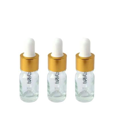 Botella de vidrio transparente de 5 ml para aceite esencial con gotero de aluminio