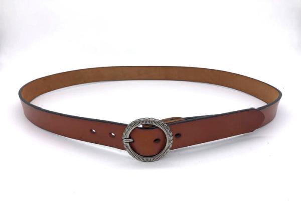 Women Casual Dress Genuine Leather Belt Tan Color With Vintage Round Buckle