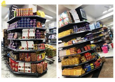 Gray Supermarket Steel Racks / Shop Corner Shelves Plain Buckle Back Panel 2.2M High Columns Around