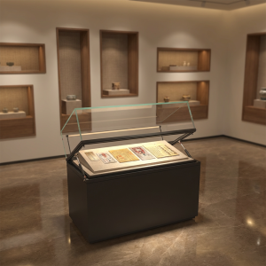 Metal Glass Counter Display Case with 360 Degree View for Museum Exhibits