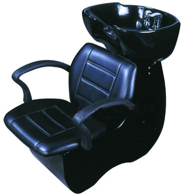 Black Fiberglass Salon Shampoo Chairs Ceramic Bowl With 24.5 Inch Width