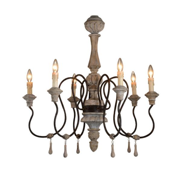 White washed wood sphere chandelier (WH-CI-30)