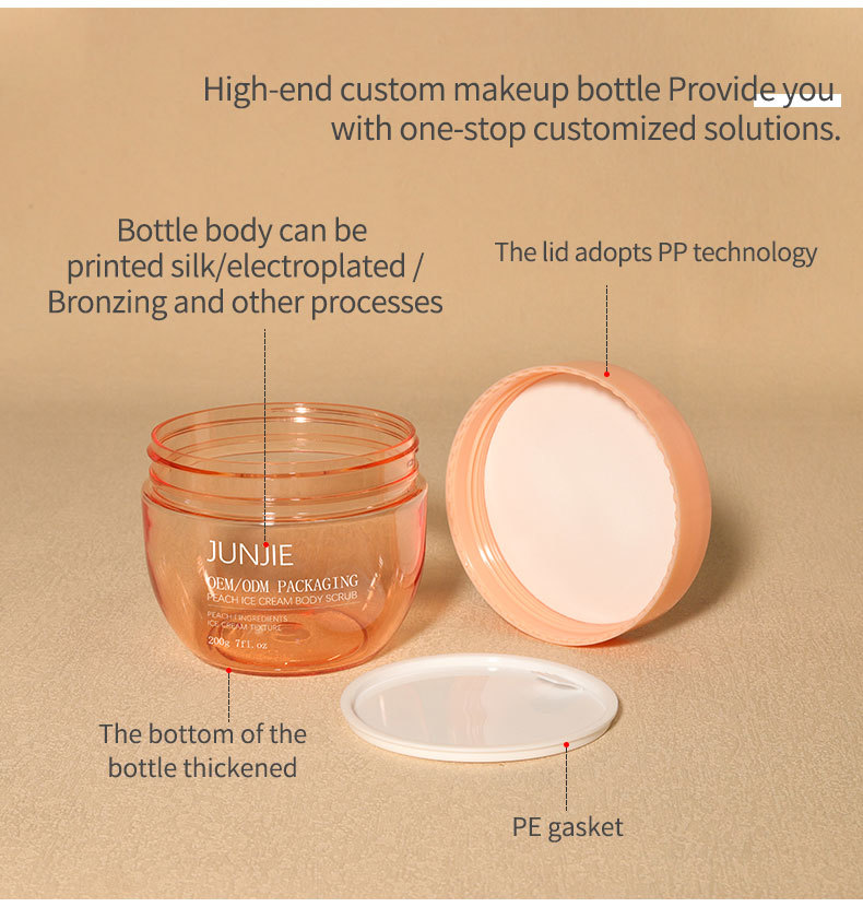 Custom Logo 200ml PET Round Bottom Cream Jars with Lid Skin Care Plastic Jars for Baby Vream Scrub Body Butter Jar