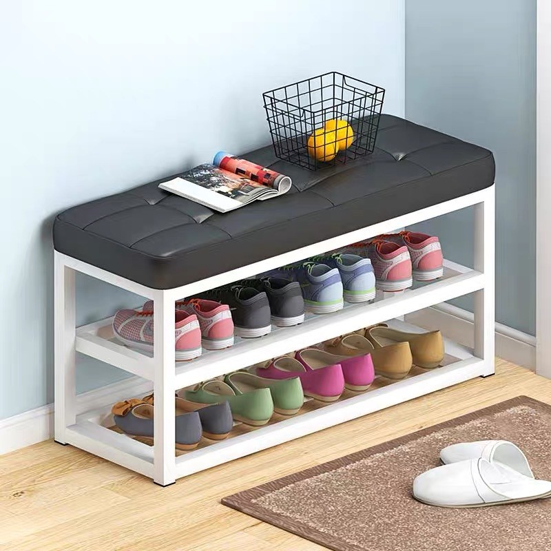 FOB Xiamen Port Durable Bamboo Metal Sitting Stool Shoes Rack for Bath Room Furniture