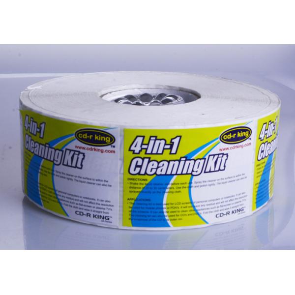Screen cleaning kit packaging glossy vinyl sticker labels rolls printing manufacturer