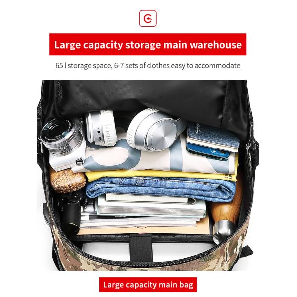 Оксфордский 65-литровый рюкзак для походов камуфляжный рюкзак для походов OEM/ODM