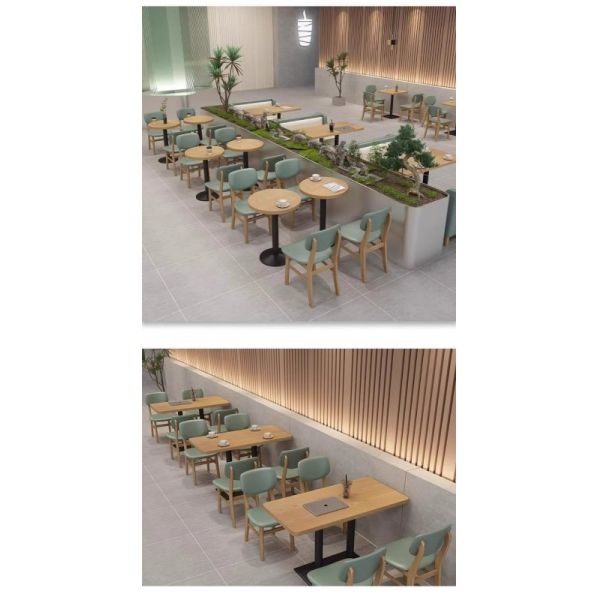 Modern Green Leather Restaurant Booth Seating Wooden Coffee Shop Table and Chair Fireproof Board Dining Table Set